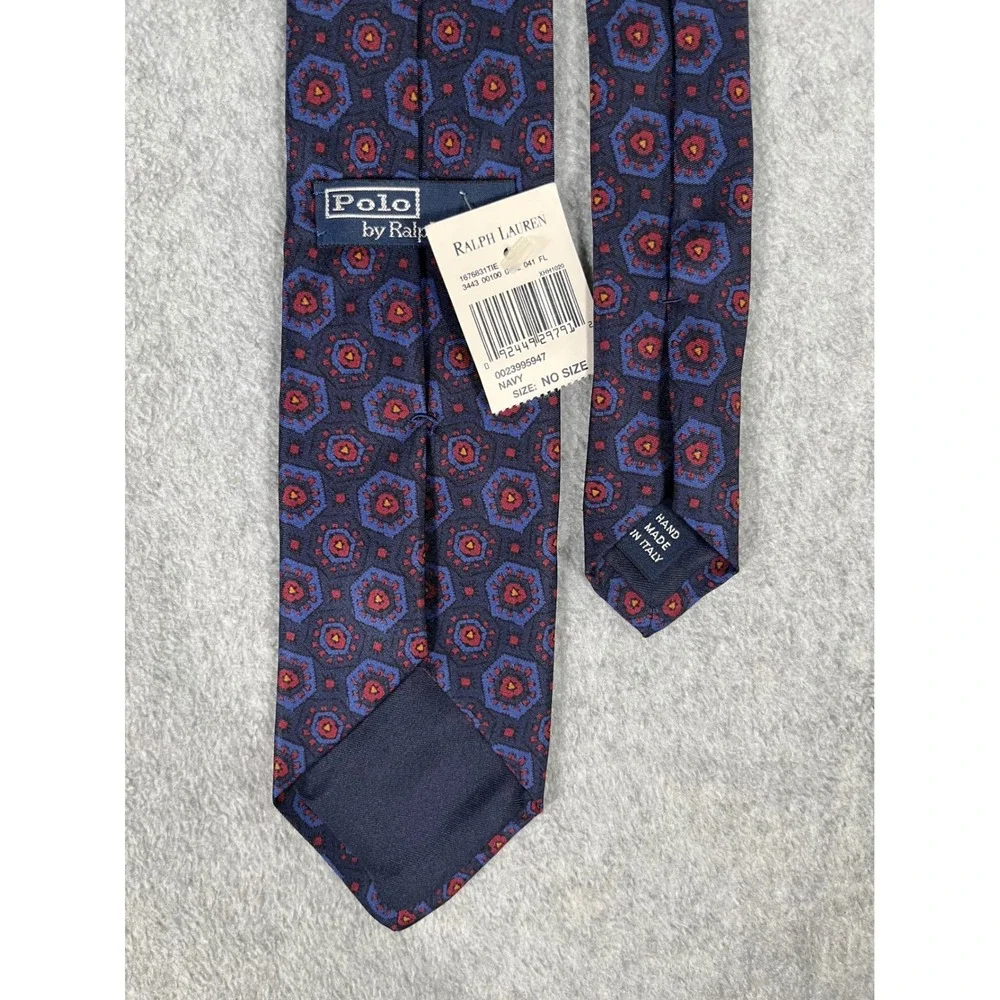 Polo Ralph Lauren Mens Navy Silk Geometric Medallion Tie Made in Italy NWT